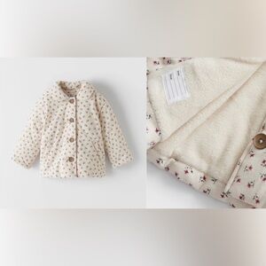 Zara Cream Floral Kids Puffer Jacket